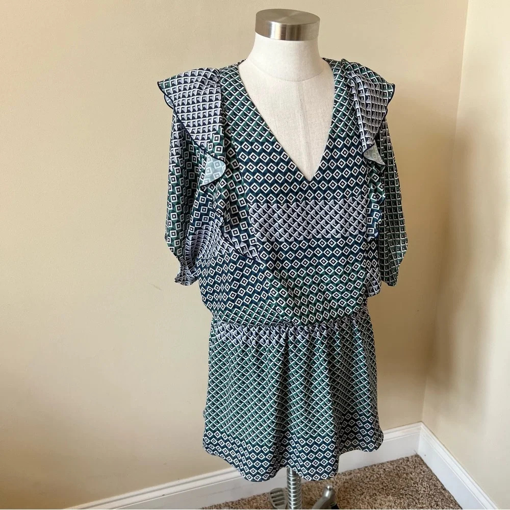 Parker Luisa Mixed Patterned Flutter Ruffle Sleev… - image 5